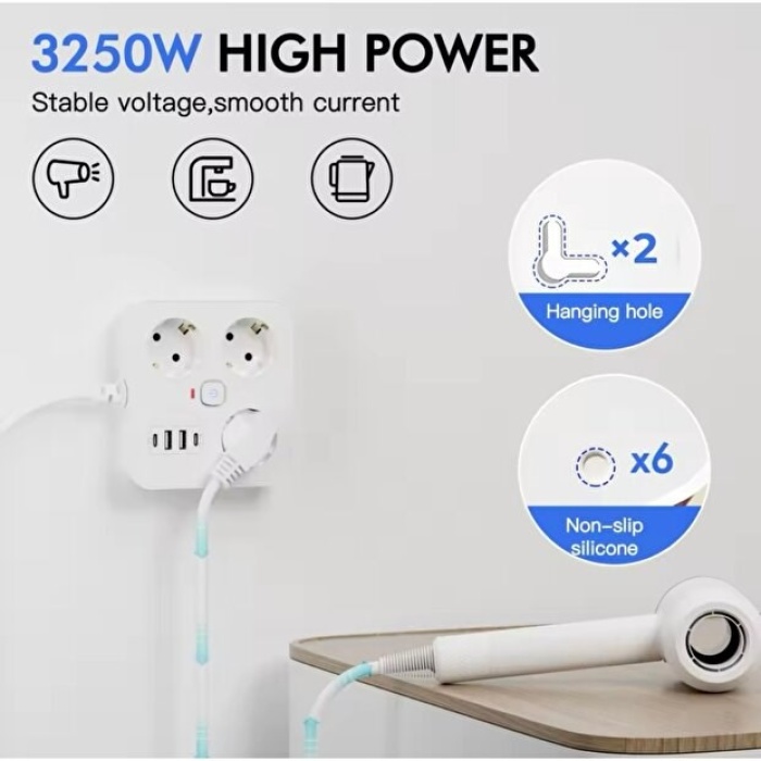 ® Yeni Ürün Akım Korumalı Avrupa Tip-C USB Soket Kartı 2 MetreGüvenli ve Uzun Kablo Çözümü